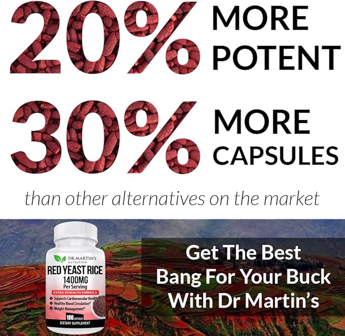 Red Yeast Rice Extract 1400mg Supplement 180 Count | Maintain Healthy Cholesterol Levels | Supports Cardiovascular & Blood Circulation For Healthy Heart, Digestion, Weight Management & Overall Health