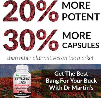 Red Yeast Rice Extract 1400mg Supplement 180 Count | Maintain Healthy Cholesterol Levels | Supports Cardiovascular & Blood Circulation For Healthy Heart, Digestion, Weight Management & Overall Health