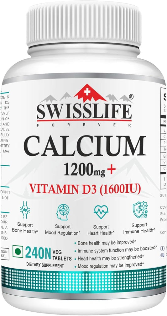 Calcium Carbonate 240 Tablets 1200mg | with Vitamin D3 1600IU| Dietary Tablets with Mineral and Vitamins Help in Bone Health, Muscle Health, Joints Health for Men & Women