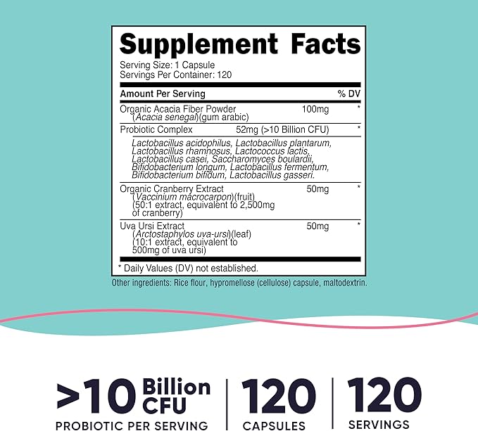 Nutricost Probiotic for Women 10 Billion CFU, 120 Capsules - Complex with Acacia Fiber, Uva Ursi & Cranberry Extract, Non-GMO & Gluten Free