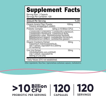 Nutricost Probiotic for Women 10 Billion CFU, 120 Capsules - Complex with Acacia Fiber, Uva Ursi & Cranberry Extract, Non-GMO & Gluten Free