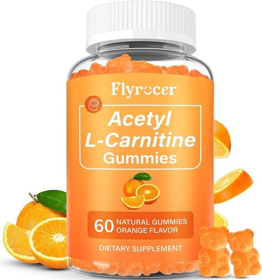 Acetyl L-Carnitine Gummies for Energy & Brain Function Support – Vegan, Non-GMO, Orange Flavor, 60 Count (30-Day Supply)