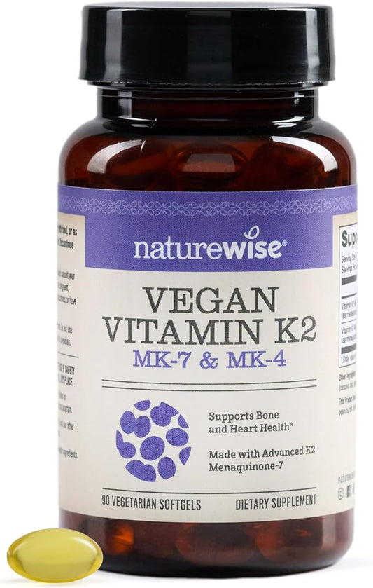 NatureWise Vitamin K2 Supplement with MK-7 100mcg and MK-4 500mcg - Enhanced Bioavailable Formula - K Complex for Bone and Heart Health - Vegan, Gluten Free, Non-GMO - 90 Softgels[3-Month Supply]