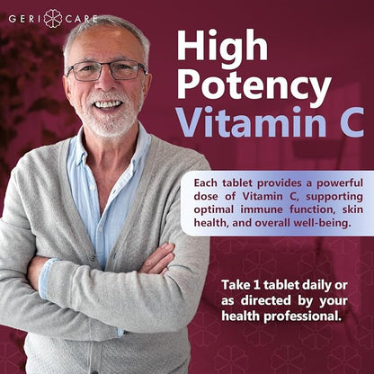 GeriCare Vitamin C 1000 mg – High Potency 100 Tablets – Supports Immune Function, Enhances Skin Care with Collagen Production, Aids in Iron Absorption, and Vascular System Health