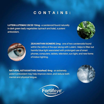 Fortifeye Focus Eye Care Supplement | Triple Carotenoid Including Astaxanthin, Lutein, and Zeaxanthin | 90 Softgel Capsules