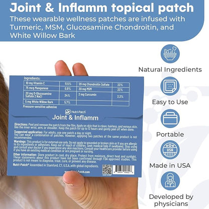 Joint & Inflamm Topical Patch,Infused with MSM,Turmeric,Glucosamine,White Willowbark,and Other Wellness Ingredients.Designed to give You a Boost (30/Pack)