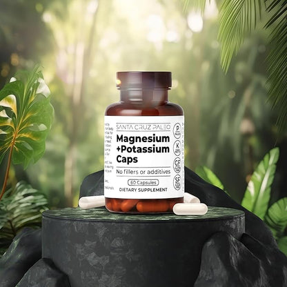 Santa Cruz Paleo Magnesium Potassium Capsules, Magnesium Glycinate and Potassium Citrate, Gluten Free, Keto, Sugar Free, Paleo, for Overall Health, Brain, Muscle, Bone and Energy Support, 60 Capsules