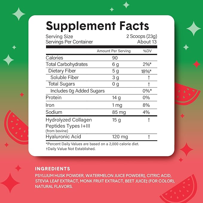 Bellway Super Fiber Powder + Collagen, Sugar-Free Psyllium Husk Powder with Hydrolyzed Collagen Peptides for Gut Health, Healthy Skin, Nails, Bones & Joints, Strawberry Lemonade & Watermelon Bundle