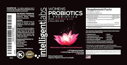 Intelligent Labs Women's Probiotics Formula with Cranberry Extract, D-Mannose and Prebiotics All in one, 6 Billion CFU Probiotic, One Capsule a Day, 60-Day Supply, Third-Party Verified for Purity