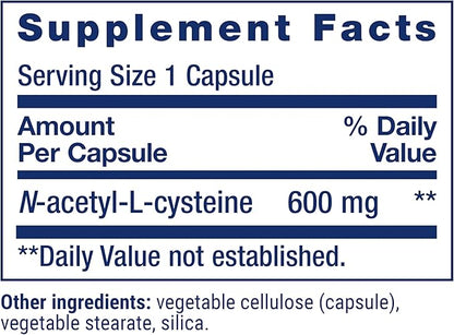 Life Extension N-Acetyl-L-Cysteine (NAC), Immune Response, Respiratory Health, Liver Health, NAC 600 mg, antioxidant Defense, Free radicals, Easy to Absorb, 60 Capsules