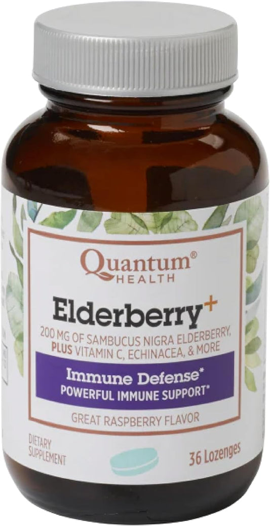 Quantum Health Elderberry+ Lozenges|Raspberry|Provides Powerful Immune Support|Formulated with Echinacea and Vitamin C|36 Count