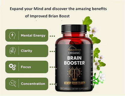 Bacopa, Organic Brain Booster, Nootropic Brain Supplement, Bacopa Monnieri/Brahmi, for Mental Sharpness, Focus, Memory, and Cognitive Wellness, 120 Capsules 500mg, 2 Month Supply