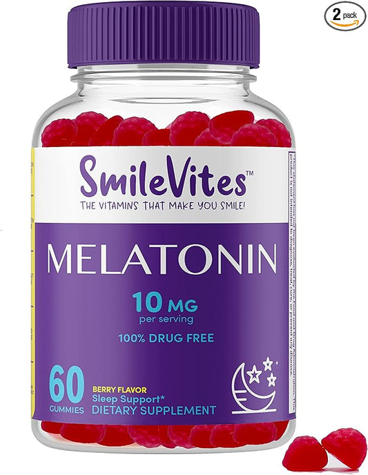 Heartland Pharma Melatonin Gummies 10mg | 100% Drug-Free Sleep Aid | Supports Restful Sleep & Relaxation | Non-Habit Forming | Berry Flavor | 60 Count | 2 Month Supply | 2-Pack