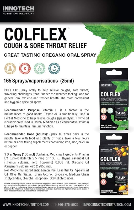 Click Image to Open expanded View INNOTECH Nutrition: Colflex Oregano Throat Spray, Arctic Mint - 25 ml