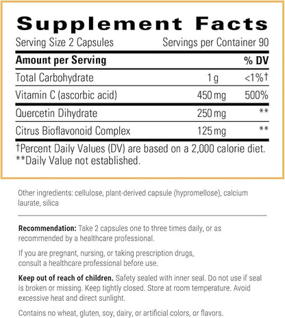 Integrative Therapeutics Vitamin C with Quercetin - Antioxidant Vitamin C Supplement for Immune Support* - Immune Health Supplement for Men & Women* - Vegan - 180 Capsules