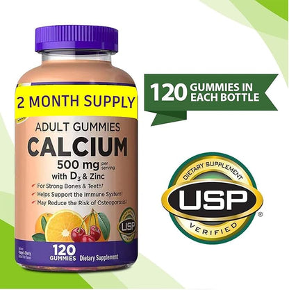 Calcium Gummies 500 mg with D3 & Zinc, Bone Health, 120 Gummies (1 Pack) Bundle with Exclusive Vitamins & Minerals - A to Z - Better Idea Guide