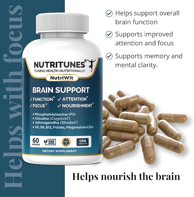 NutriWit – Brain Health Supplement for Cognitive Function, Focus & Neuron Support – Non-GMO, Gluten-Free, and Free of Soy, Lactose & BSE