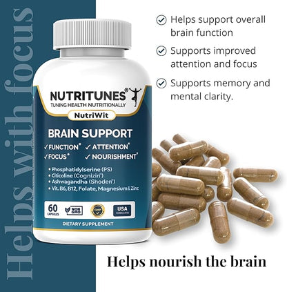 NutriWit – Brain Health Supplement for Cognitive Function, Focus & Neuron Support – Non-GMO, Gluten-Free, and Free of Soy, Lactose & BSE