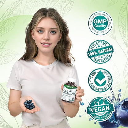 Calcium Magnesium Zinc Gummies with Vitamin D3 & K2 - High Potency Enhanced Absorption -60 Blueberry Gummies Flavored