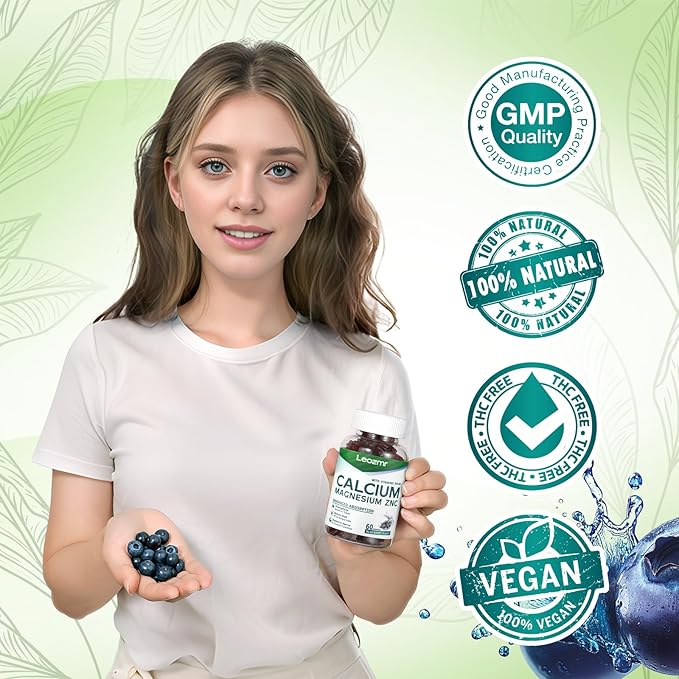 Calcium Magnesium Zinc Gummies with Vitamin D3 & K2 - High Potency Enhanced Absorption -120 Blueberry Gummies Flavored