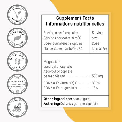 Supersmart - Asc2P 500 mg Per Day (Magnesium Ascorbyl Phosphate) - Anti-Aging & Antioxidant Supplement - Powerful Form of Vitamin C | Non-GMO & Gluten Free - 60 Vegetarian Capsules