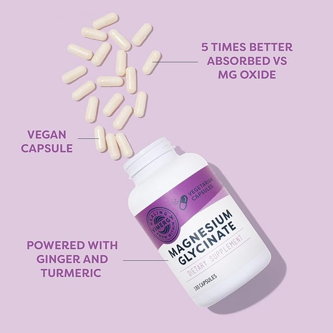 Vimergy Magnesium Glycinate – Stress Support – Chelated to Avoid Tummy Upset*– Promotes Heart Health & Energy*– Kosher, Vegan Gluten-Free – 180 Caps