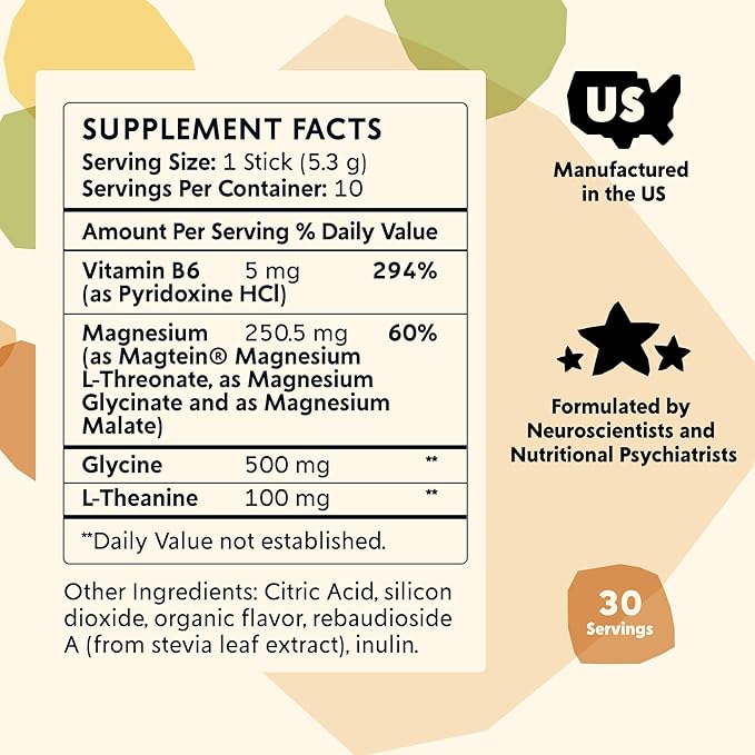 PYM Mood Magnesium Powder Packets (10-Servings) Magnesium Glycinate, L-Threonate & Malate Powder | Aid & Mood Support Supplement for Stress