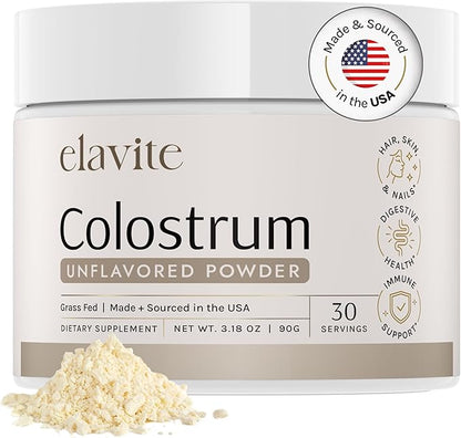 Bovine Colostrum Powder (Unflavored) Grass Fed Colostrum Supplement for Gut Health, Immune Support Healthy Hair, Skin & Nails - 30 Servings