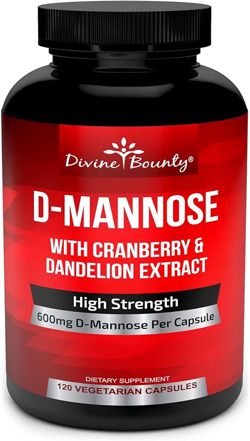 Divine Bounty D-Mannose Capsules - 600mg D Mannose Powder per Capsule with Cranberry and Dandelion Extract to Support Normal Urinary Tract Health - 120 Veggie Capsules