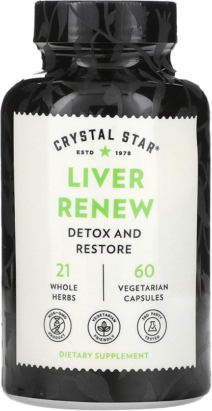 Crystal Star Liver Renew, 60 Capsules, Herbal Liver Cleanse Supplement That Supports Normal Liver Function & Promotes Toxin Release - Milk Thistle, Non-GMO