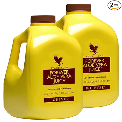 Forever Living - Aloe Vera Juice - Lemon Lime Flavor with Pure Inner Leaf Gel - Supports Digestion and Immunity - 1L Each (Pack of 2)