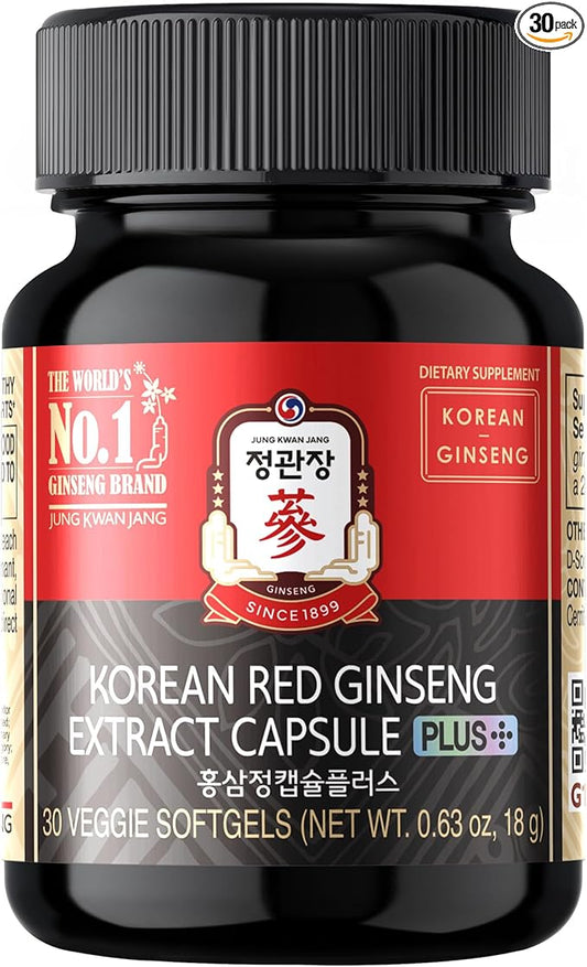 Renewed Korean Red Ginseng Extract Capsule Plus - All-in-One Vegan Supplements - Energy Boost & Immune Support, Caffeine Free & Non-GMO (600mg, 30 Capsules)