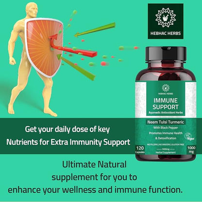 Immune Support Capsules - Immunity Support Supplement 120 Capsules Made with Organic Neem, Tulsi, Amla & Turmeric, Enhance Wellness and Immune Function.