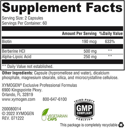 XYMOGEN ALAmax Protect - Berberine and ALA Supplement Complex - Alpha-Lipoic Acid with Berberine HCI + Biotin to Help Support Cardiometabolic Health (120 Capsules)