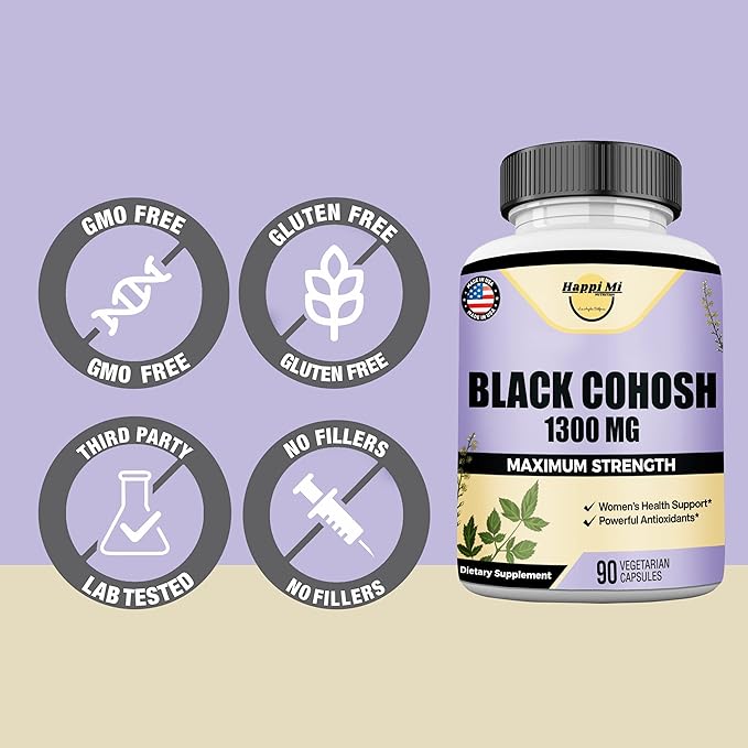 Black Cohosh Made with Organic Black Cohosh Root 1300MG per Serving, Balance Hormones, Natural Menopause & Menstrual Support, Women Health Support, 90 Vegan Capsules, 45 Servings