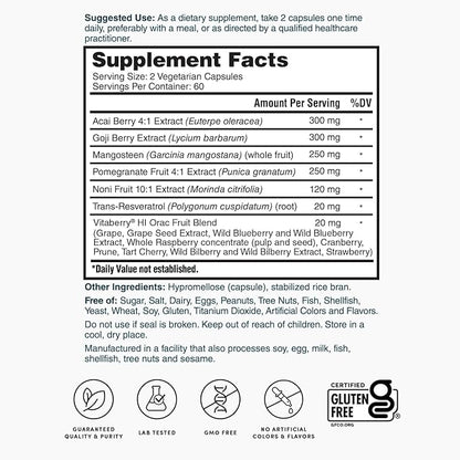 Nature's Lab Super Antioxidant Support - Resveratrol, Acai, Goji Berry, Noni Fruit, Pomegranate - 120 Capsules (60 Day Supply)