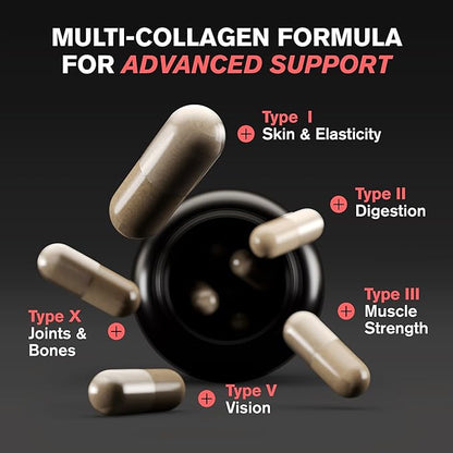 Collagen Pills 1800 mg - Multi Collagen Supplements (Types I, II, III, V & X) Grass Fed Non GMO Collagen Peptides Pills for Hair, Skin and Joints - Hydrolyzed Collagen Protein Powder for Women and Men