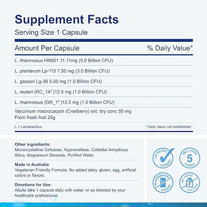 Life-Space Urogen Probiotic with Cranberry for Urinary Tract Health, Women's Probiotic with Lactobacillus rhamnosus&reuteri. for Vaginal Health, 11 Billion CFU per Capsule, 2-Month Serving-60 Capsules