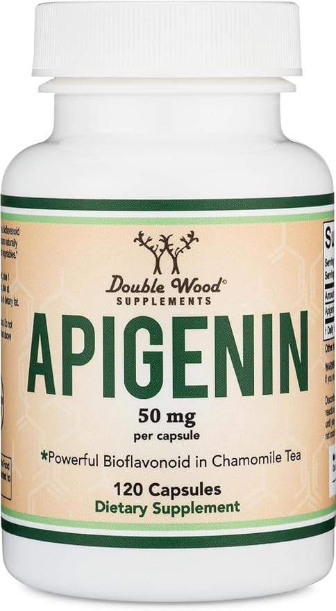 Apigenin Supplement - 50mg per Capsule, 120 Count (Powerful Bioflavonoid Found in Chamomile Tea for Relaxation, Sleep, and Mood) Senolytic Flavonols for Aging (Gluten Free) by Double Wood