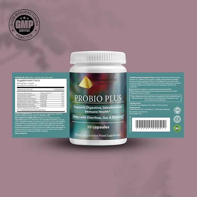 Health Pyramid Probio Plus Probiotics for Women and Man Bloating Relief Bio Cultures Complex Probiotics for Gut Health Supplements Probiotics for Children Probiotic Supplements, 30 Capsules