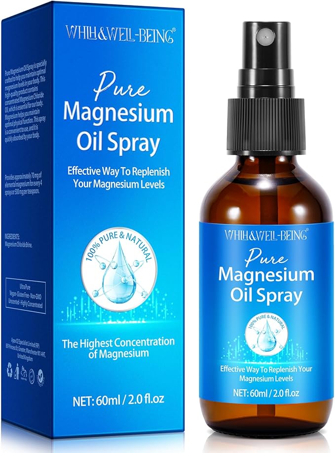 Magnesium Spray, Pure Magnesium Oil Spray for Feet, Organic Natural Ingredient in Glass Bottle, Easy to Absorb and Use