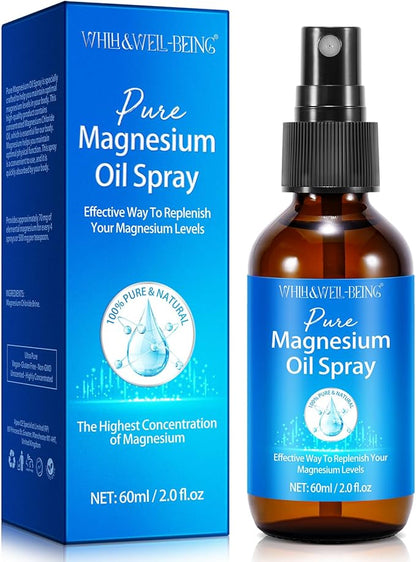 Magnesium Spray, Pure Magnesium Oil Spray for Feet, Organic Natural Ingredient in Glass Bottle, Easy to Absorb and Use
