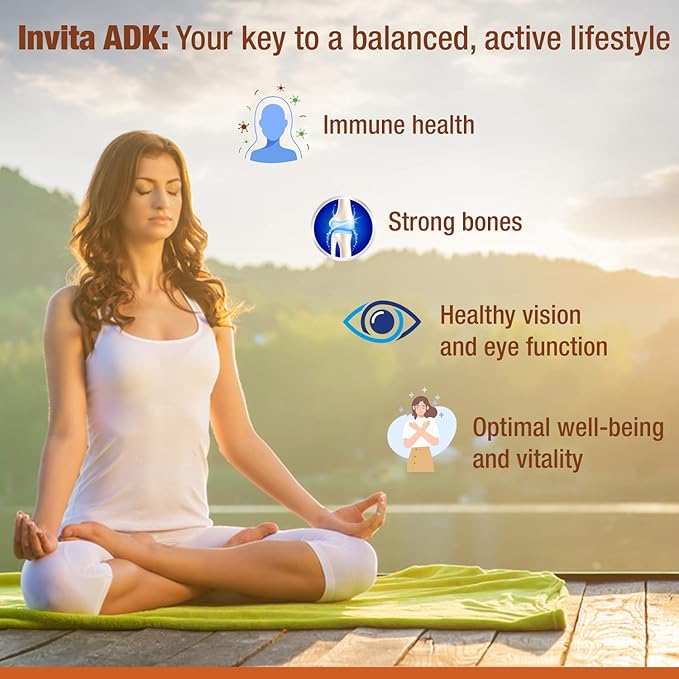 INVITA ADK - Vitamins A1, Vitamin D3 5000 IU & K2 MK7 Supplement - Physician Formulated Bone & Immune System Support - Gluten Free, Non-GMO - 180 Vegetarian Capsules for Men & Women