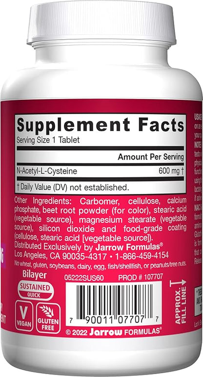 Jarrow Formulas N-A-C Sustain, Supports Liver and Lung Function, 600 Mg, 60 Sustain Tablets (Pack of 2)