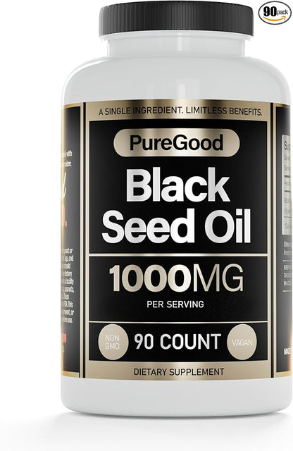 Black Seed Oil Capsules, 500 Mg, Cold Pressed High Potency Digestive Aid, 90 Count 100% Non GMO Pure Black Cumin Seed Oil Capsules