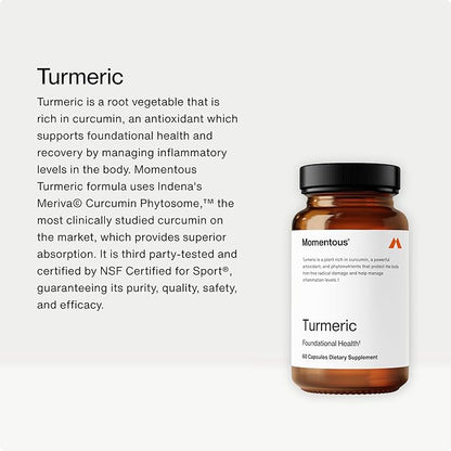 Momentous Turmeric Supplement 1000mg - Natural Antioxidant Turmeric Curcumin for Foundational Health - NSF Certified, Gluten Free, 30 Servings, 60 Capsules
