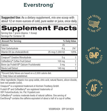 Purity Products EverStrong Powder from Muscle Matrix Blend - Creapure Creatine - Boron (FruiteX-B PhytoBoron) - CoffeeBerry Extract - Boosted with 1000 IU Vitamin D - Berry Burst (210 g)