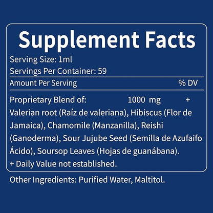 Valerian Root Sleep Support Drops, Gotas de Manzanilla y Flor de Jamaica y Valeriana para Dormir, Nature Herbal Extract Liquid for Deep Sleep. 4oz