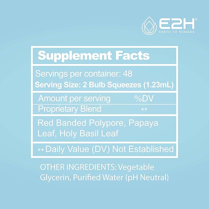 E2H Advanced Immune Defense Supplement - All-Natural Immune Booster - Immune Support Supplements Drops - Contains Holy Basil, Papaya Leaves and Red Banded Polypore - Non-GMO, Vegan (2 Bottles)