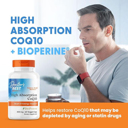 Doctors Best High Absorption CoQ10, Heart & Energy Support, USP Verified, Naturally Fermented CoQ10, Non-GMO, Gluten Free, Soy Free, Vegan 60 Veggie Caps
